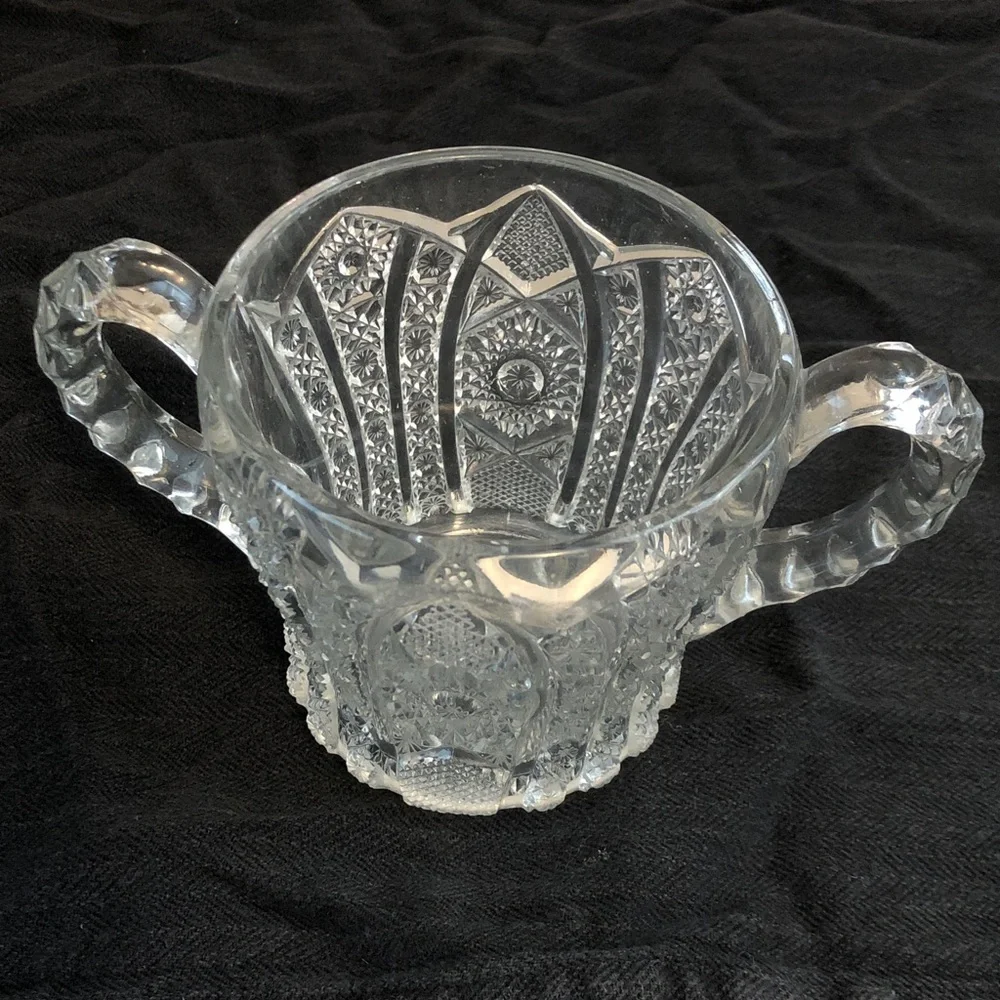 Vintage Pressed Glass Sugar Bowl With Double Handle Cottagecore Grandmcore